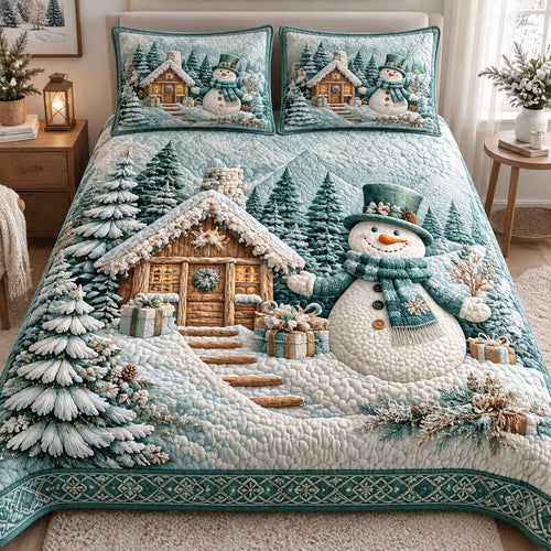 Snowmen Christmas Joy 3-Piece Quilted Bedding Set NCU0TD3212