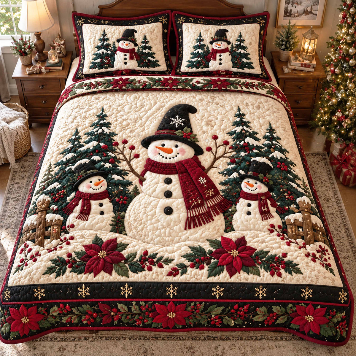 Snowmen Christmas Magic 3-Piece Quilted Bedding Set NCU0TD3208