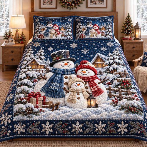 Snowmen Holiday Cheer 3-Piece Quilted Bedding Set NCU0TD3210