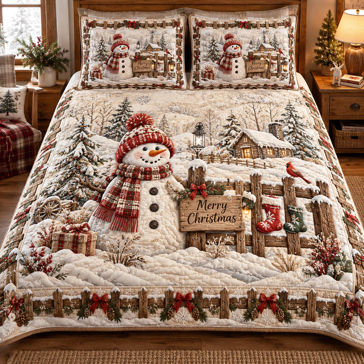 Snowmen Holiday Magic 3-Piece Quilted Bedding Set NCU0TD3214