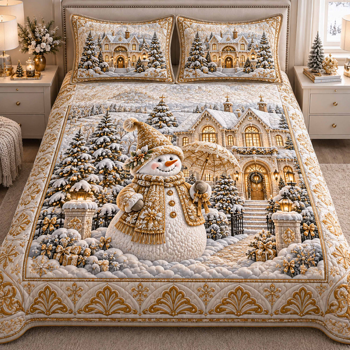 Snowmen Village 3-Piece Quilted Bedding Set NCU0TD3207