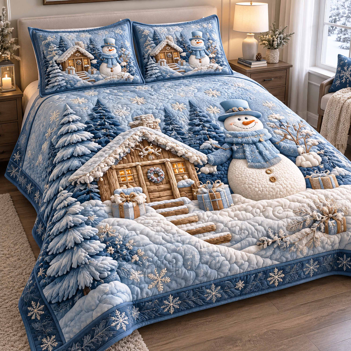 Snowmen Wonderland 3-Piece Quilted Bedding Set NCU0TD3202