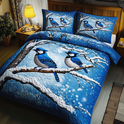Snowy Branch Jays 3-Piece Quilted Bedding Set NCU0NT5801
