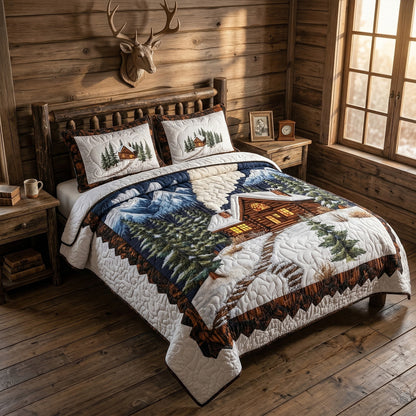Snowy Cabin Evening 3-Piece Quilted Bedding Set NCU0NT3074