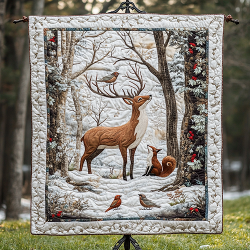 Snowy Deer Serenity Quilted Blanket NCU0NT3111