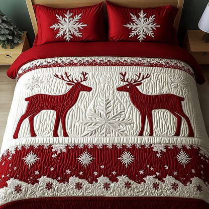 Snowy Antler Magic 3-Piece Quilted Bedding Set NCU0DK2228