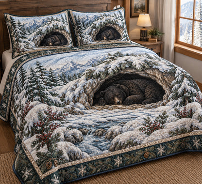 Snowy Bear Haven 3-Piece Quilted Bedding Set NCU0TV2150