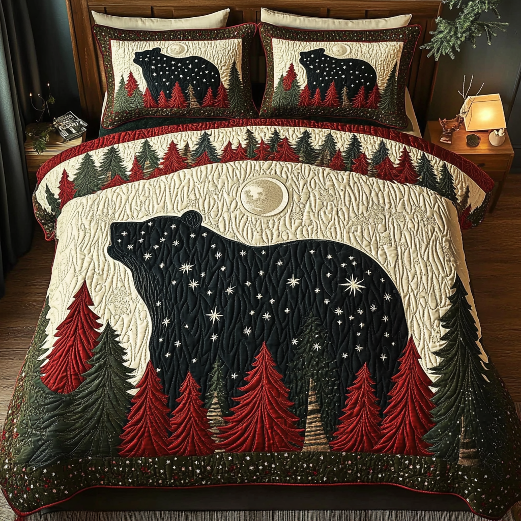 Snowy Bears 3-Piece Quilted Bedding Set NCU0DK9899