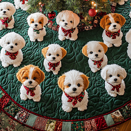 Snowy Bichon Cheer Christmas Quilted Tree Skirt NCU0DV1370
