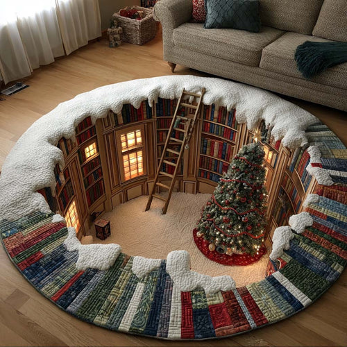 Snowy Book Stair Quilted Round Mat NCU0NT11237