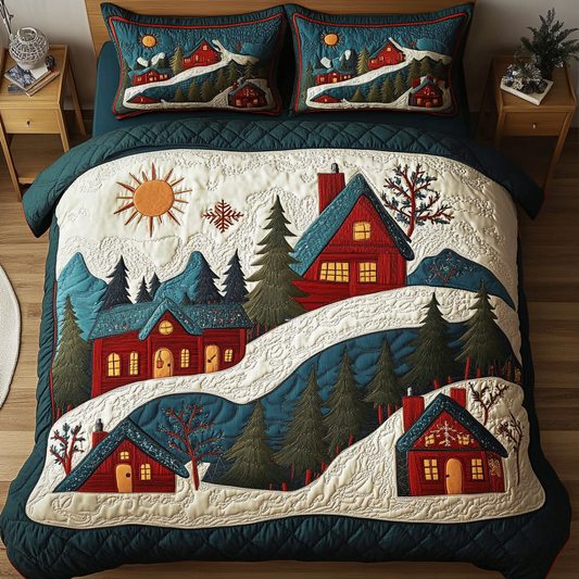 Snowy Cabin Bliss 3-Piece Quilted Bedding Set NCU0DK2643