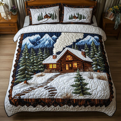 Snowy Cabin Evening 3-Piece Quilted Bedding Set NCU0NT3074