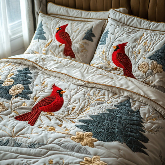 Snowy Cardinal 3-Piece Quilted Bedding Set NCU0DV6672
