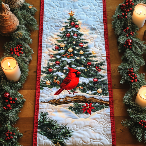 Snowy Cardinal Quilted Table Runner NCU0VH083