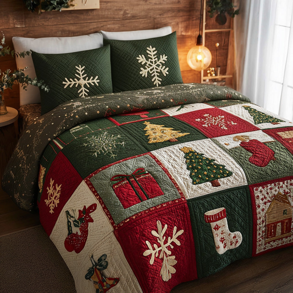 Snowy Cheer 3-Piece Quilted Bedding Set NCU0VL2944
