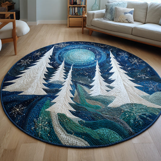 Snowy Christmas Trees Quilted Round Mat NCU0HH269