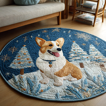 Snowy Corgi Scene Quilted Round Mat NCU0HH406