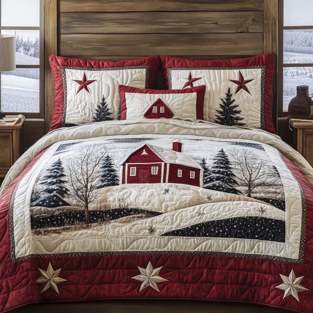Snowy Cottage 3-Piece Quilted Bedding Set NCU0NT9975