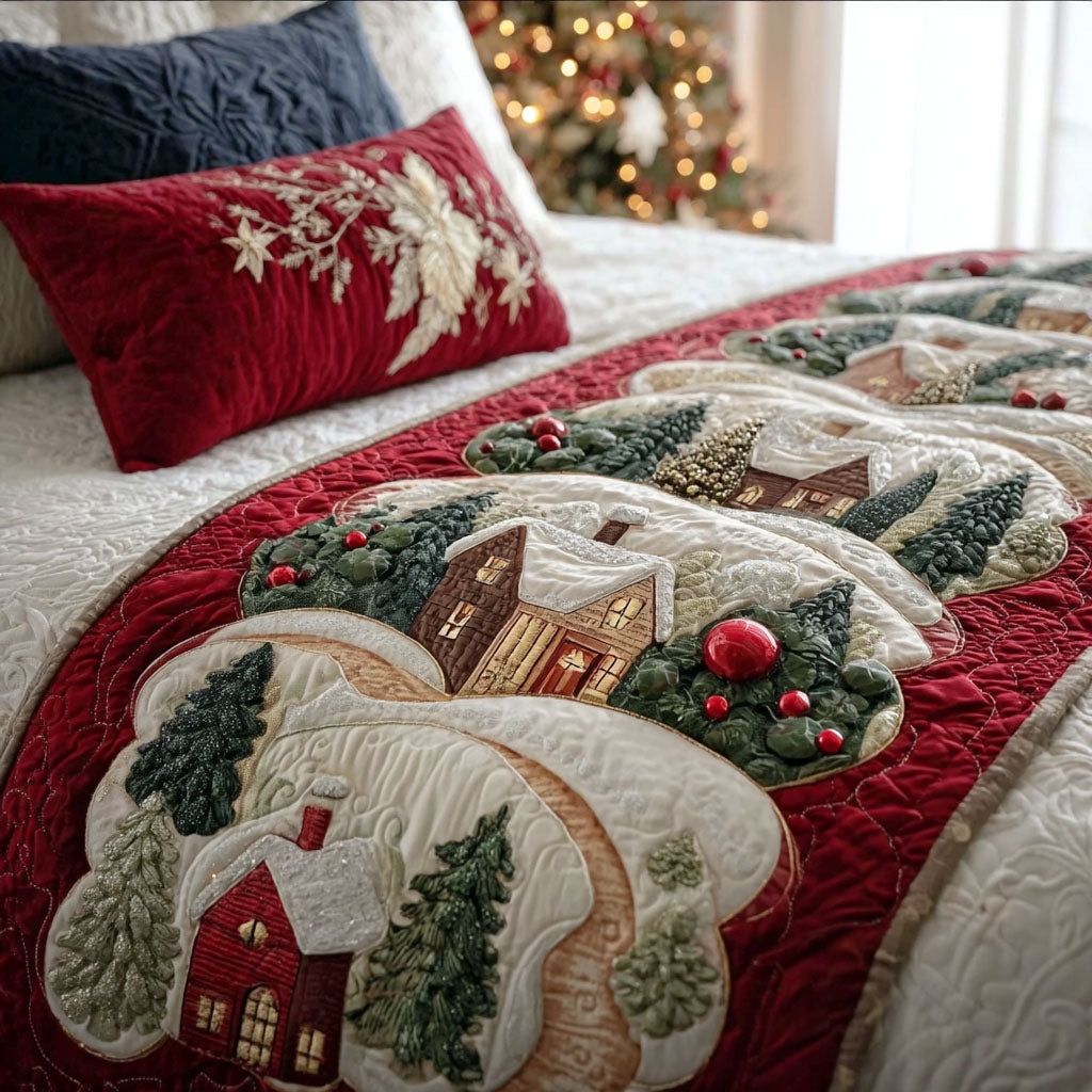 Snowy Cottage Lane Quilted Bed Runner NCU0PT10581