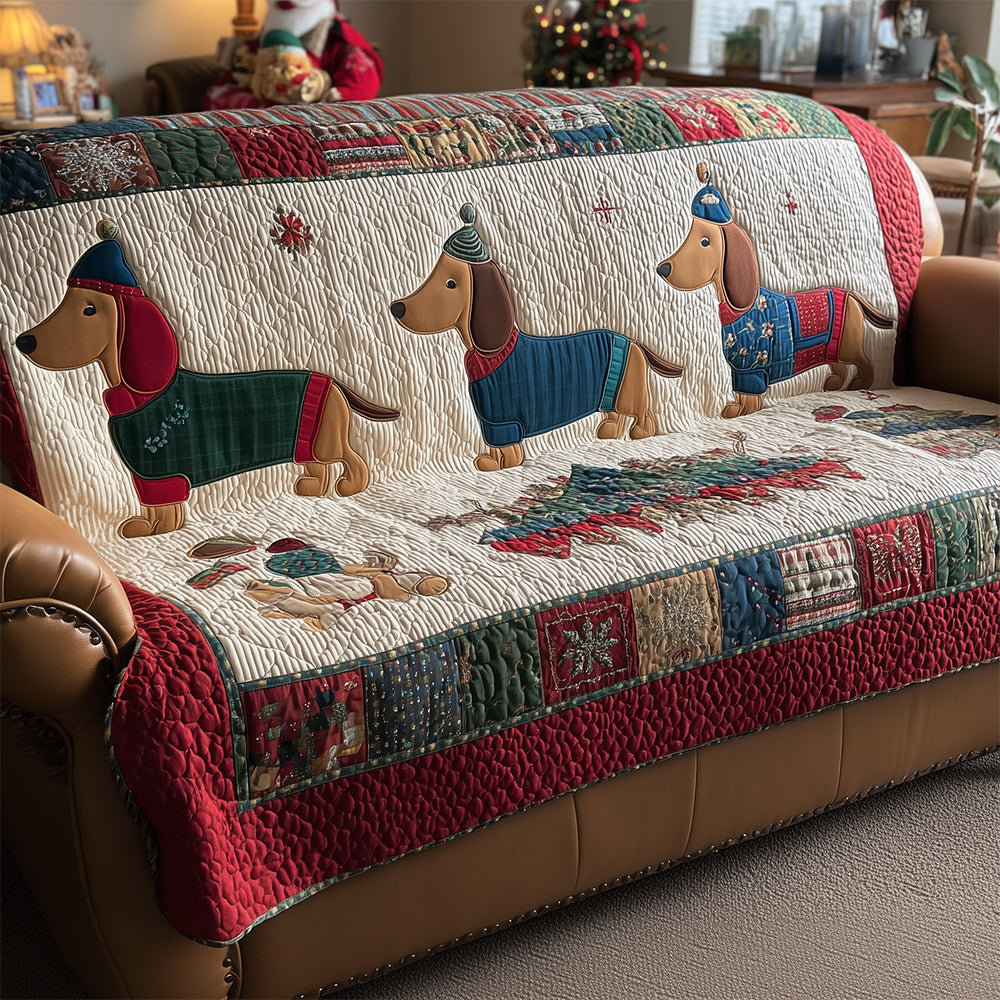 Snowy Dachshund Days Quilted Sofa Cover NCU0TH3709