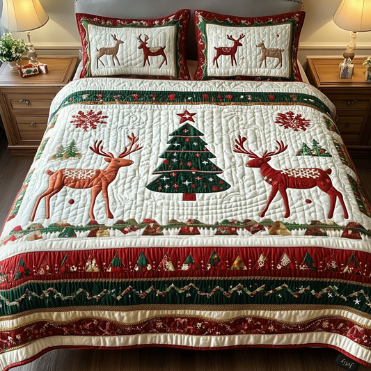 Snowy Deer 3-Piece Quilted Bedding Set NCU0NT2076