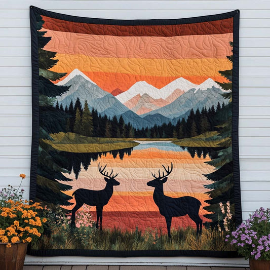 Snowy Deer Night Quilted Blanket NCU0NT8128