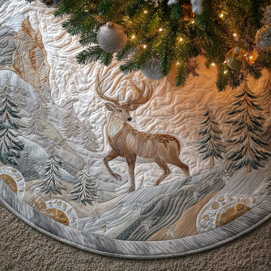 Snowy Deer Quilted Christmas Tree Skirt NCU0HH914
