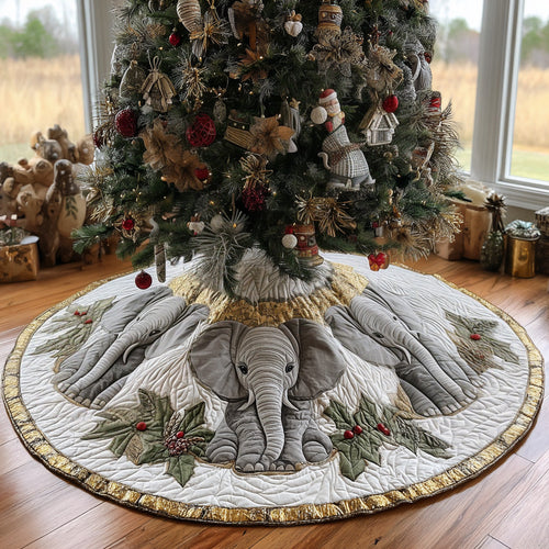 Snowy Elephants Quilted Christmas Tree Skirt NCU0DV7831