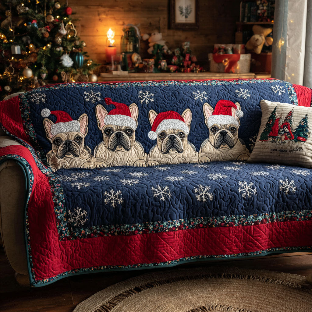 Snowy Frenchies Quilted Sofa Cover NCU0TV849