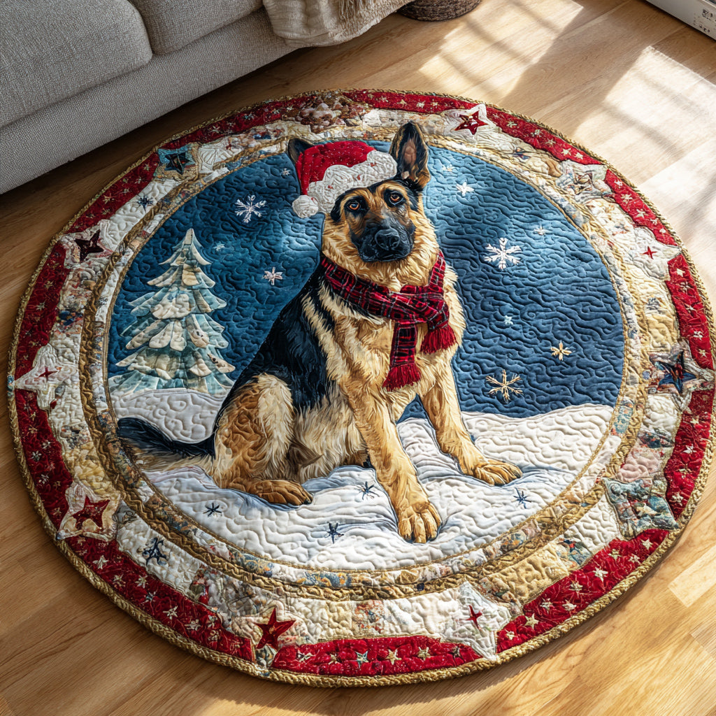 Snowy German Shepherd Quilted Round Mat NCU0HH487
