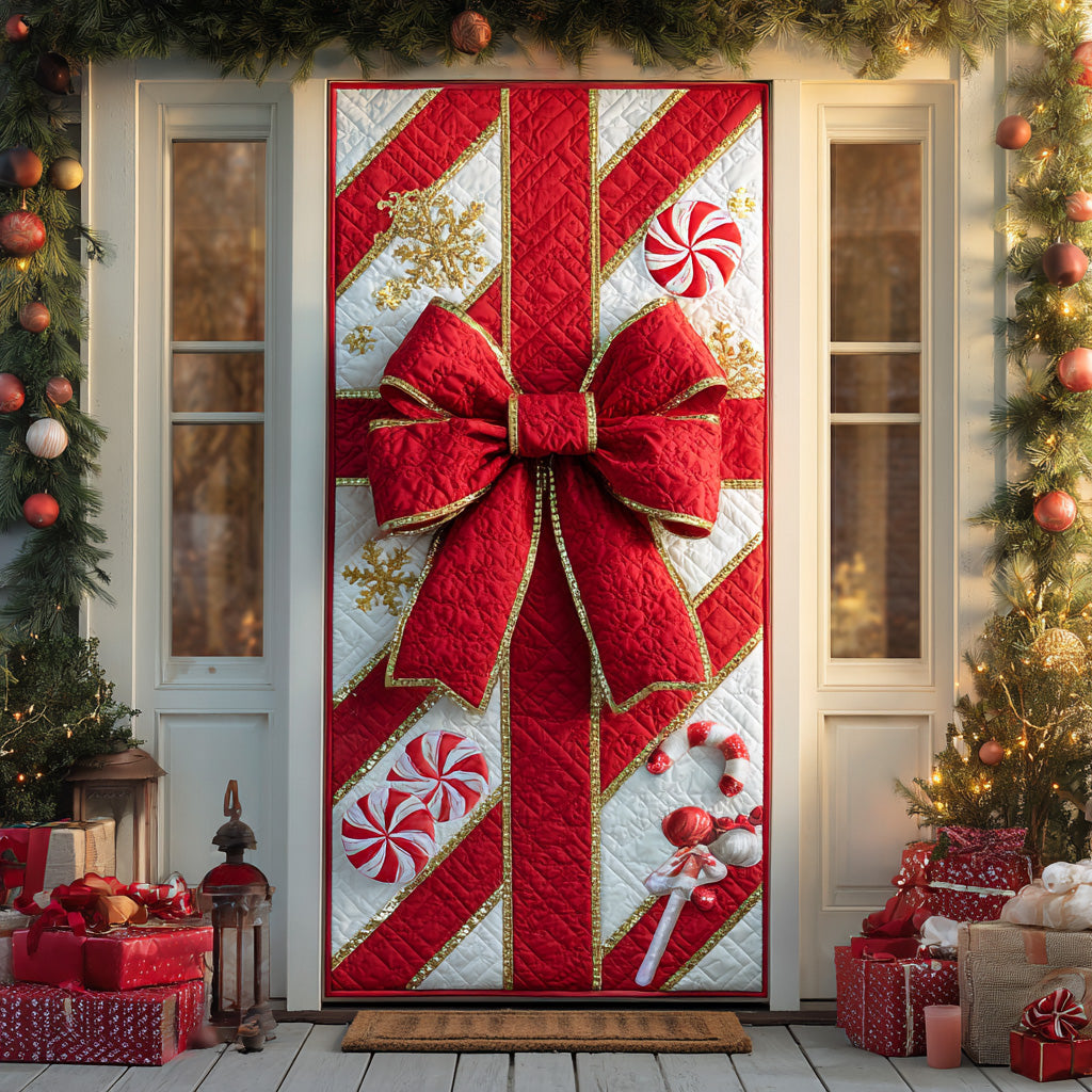 Snowy Gift Ribbon Quilted Door Cover NCU0TD1636
