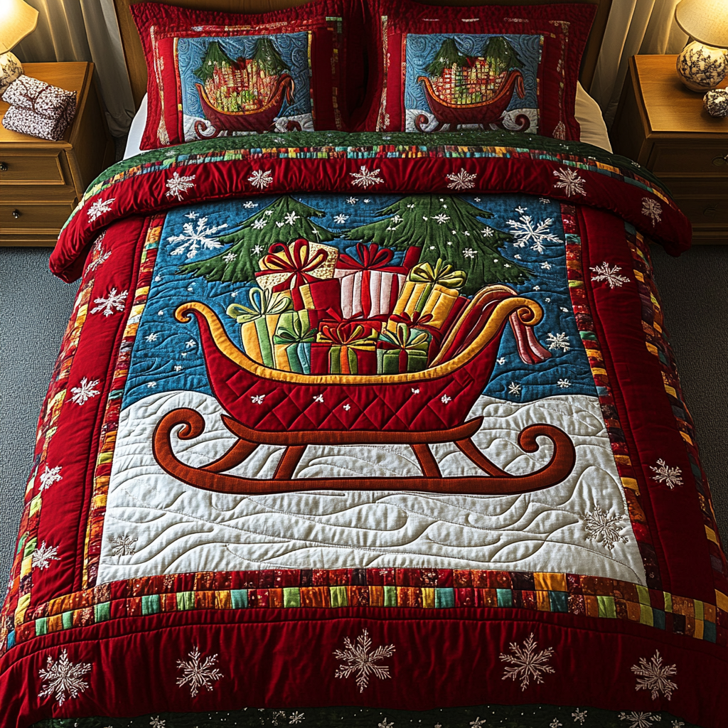 Snowy Gifts 3-Piece Quilted Bedding Set NCU0VH1028
