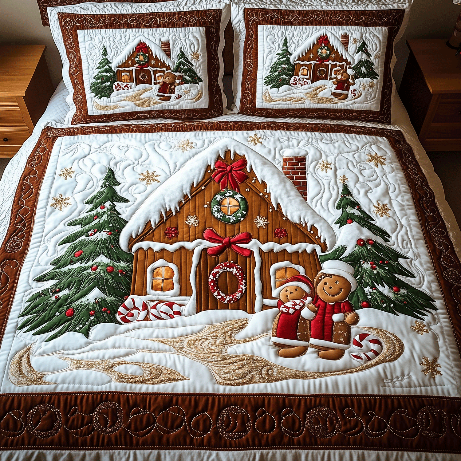 Snowy Gingerbread Nights 3-Piece Quilted Bedding Set NCU0TH2225 – Vantique