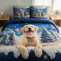 Snowy Golden Retriever 3-Piece Quilted Bedding Set NCU0HH222