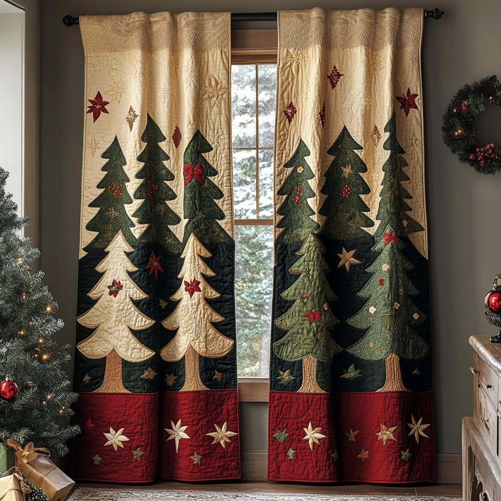 Snowy Grove Quilted Curtains NCU0DK11484