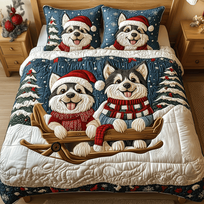 Snowy Husky Christmas 3-Piece Quilted Bedding Set NCU0TH2335