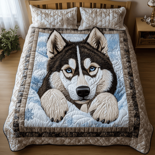 Snowy Husky Paws 3-Piece Quilted Bedding Set NCU0TH2539