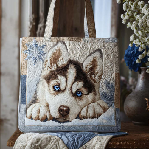 Snowy Husky Pup Quilted Tote Bag NCU0NT9096