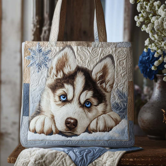 Snowy Husky Pup Quilted Tote Bag NCU0NT9096