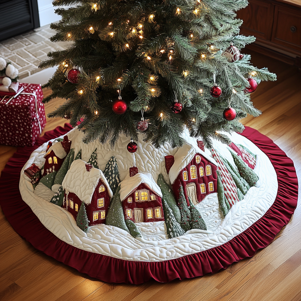 Snowy Lane Christmas Quilted Tree Skirt NCU0DK11429