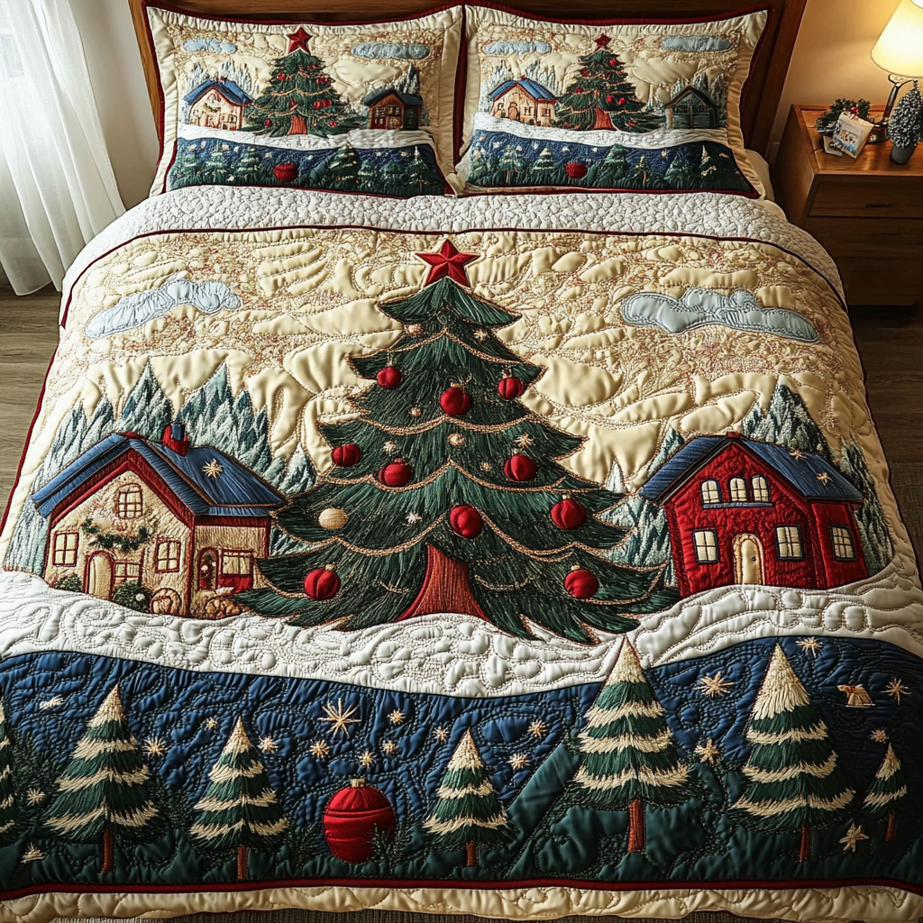 Snowy Night 3-Piece Quilted Bedding Set NCU0DK9765