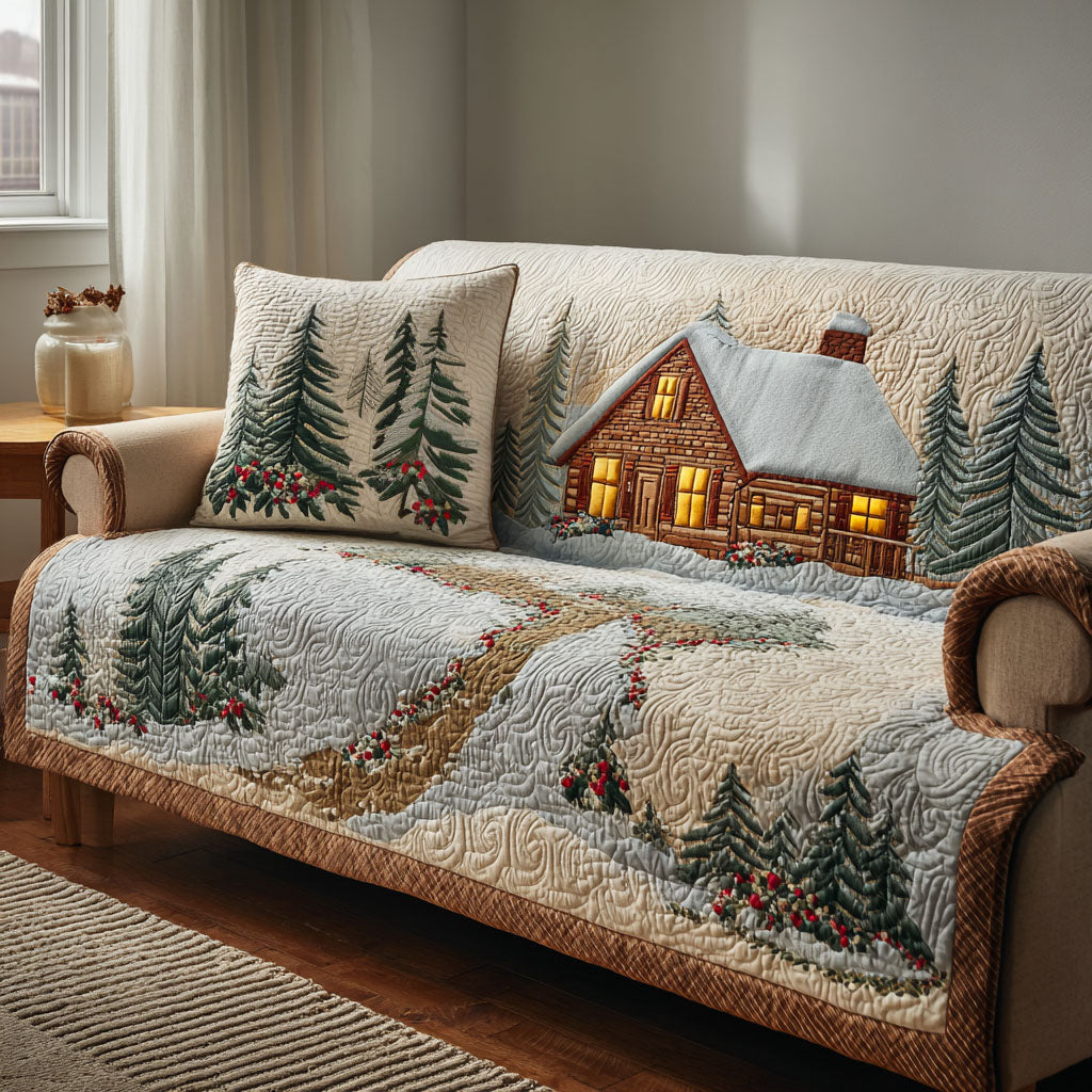 Snowy Path Cabin Quilted Sofa Cover NCU0TV877