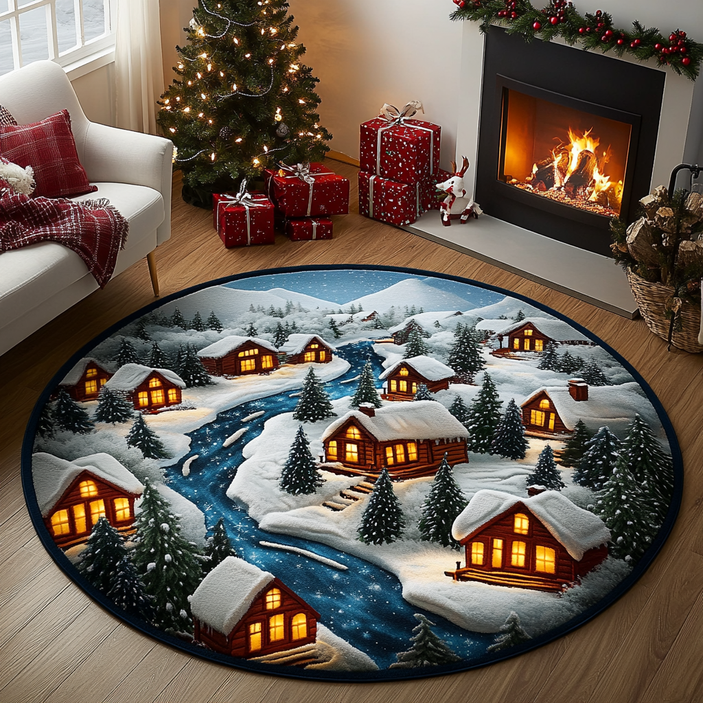 Snowy Path Quilted Round Mat NCU0DK11357