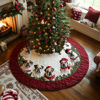 Snowy Paws Bulldog Quilted Christmas Tree Skirt NCU0DV7975