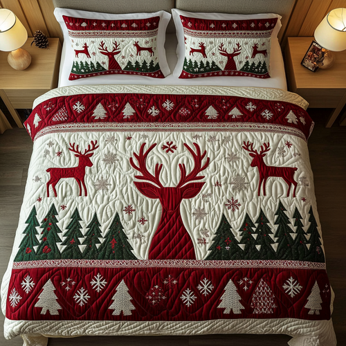 Snowy Pines 3-Piece Quilted Bedding Set NCU0VH465