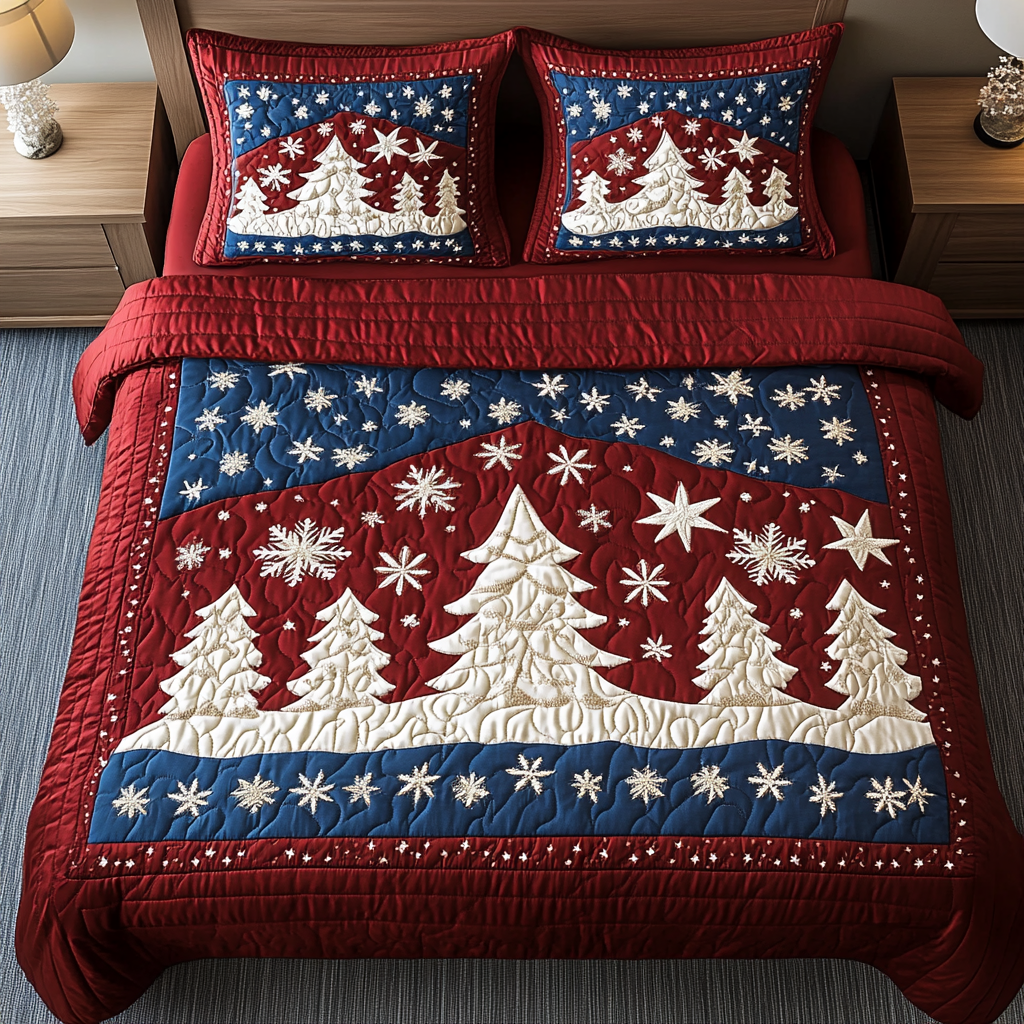 Snowy Pines Celebration 3-Piece Quilted Bedding Set NCU0DK2181