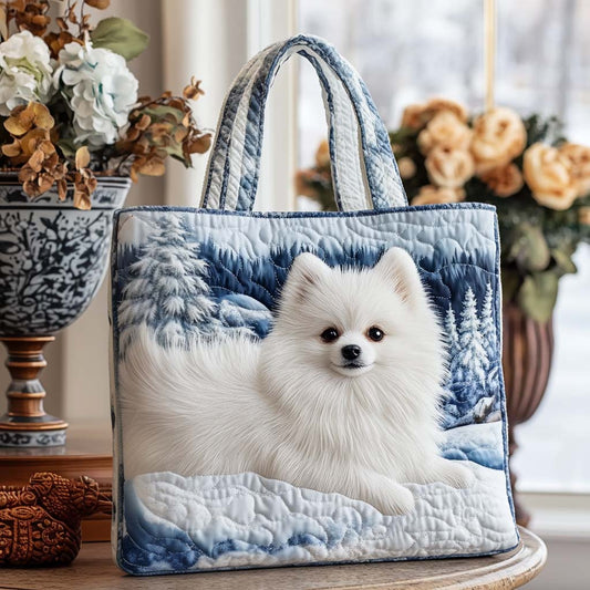 Snowy Pom Charm Quilted Tote Bag NCU0NT9887