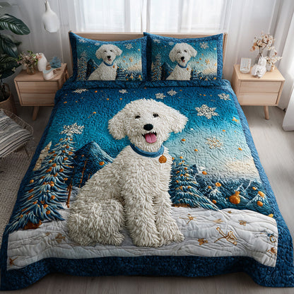 Snowy Poodle 3-Piece Quilted Bedding Set NCU0HH920