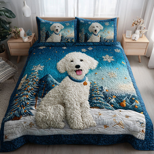 Snowy Poodle 3-Piece Quilted Bedding Set NCU0HH920