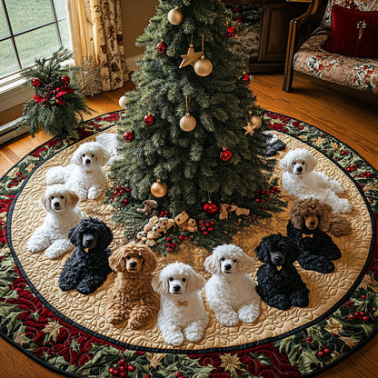 Snowy Poodle Glow Quilted Christmas Tree Skirt NCU0DV8084